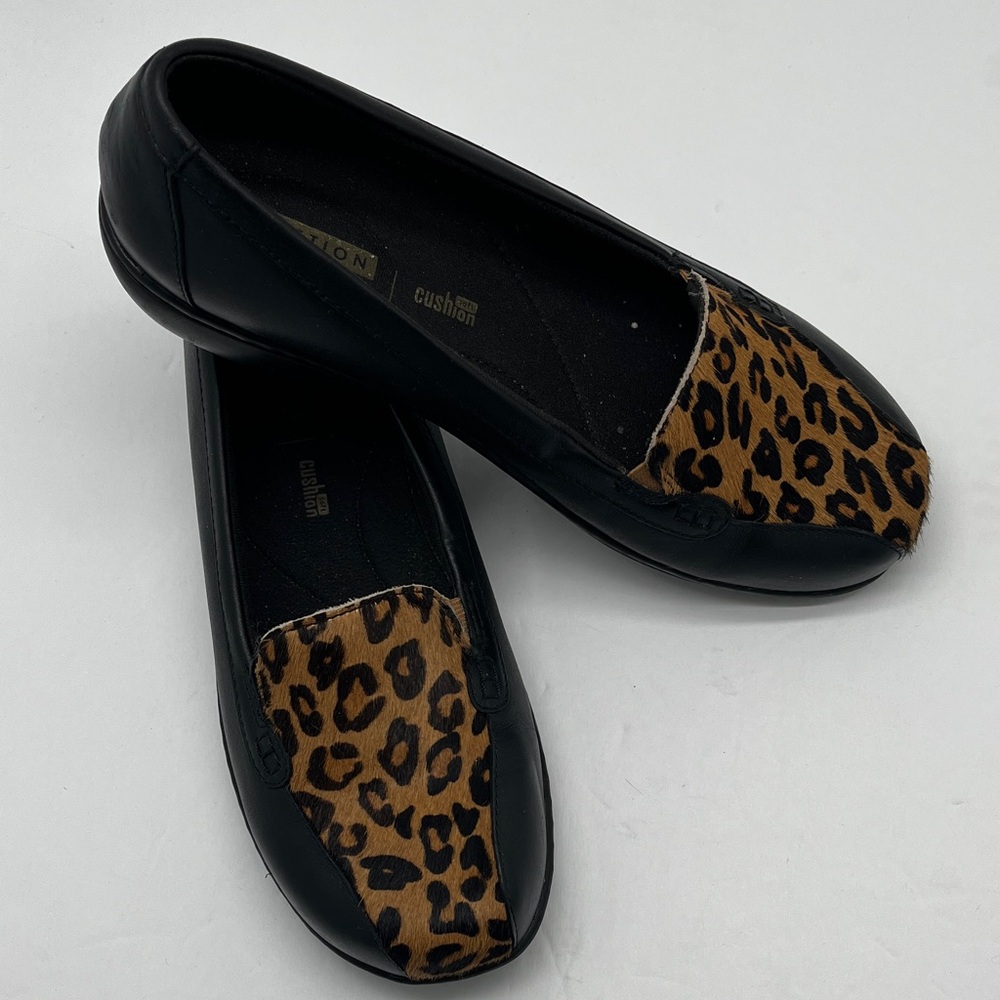 Clarks Bayou Leather‎ Hair Loafers Leopard Print Women 8.5W Black Brown Western